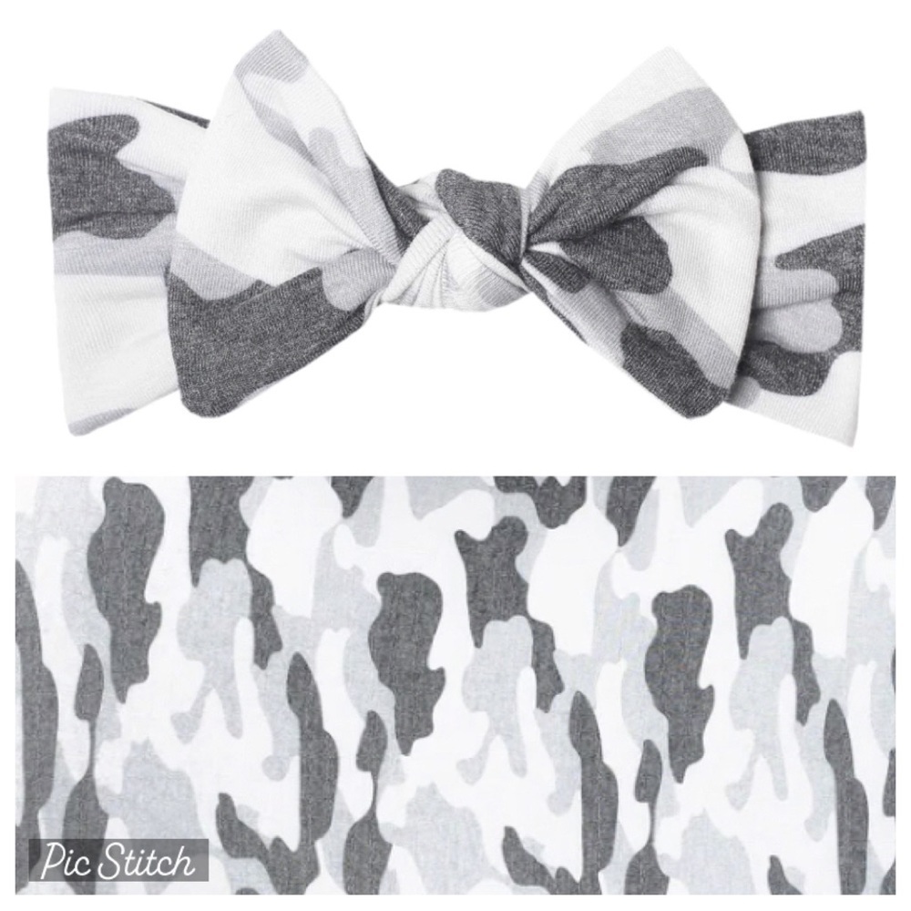 NWT - Copper Pearl Knit Headband Bow Gunnar / Gray Camo